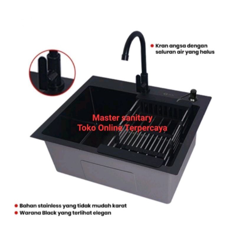 Jual Paket Lengkap Kitchen Sink Stainless LUNAR 6045 HITAM Bak Cuci