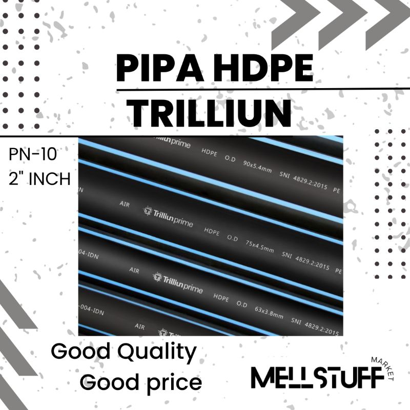 Jual Pipa HDPE Premium Trilliun 2 Inch 63mm PN 10 Meteran Eceran