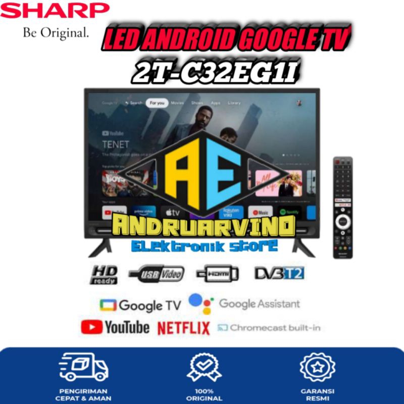 Jual SHARP LED ANDROID GOOGLE TV 32 INCH 2T C32EG1I DIGITAL TV GARANSI