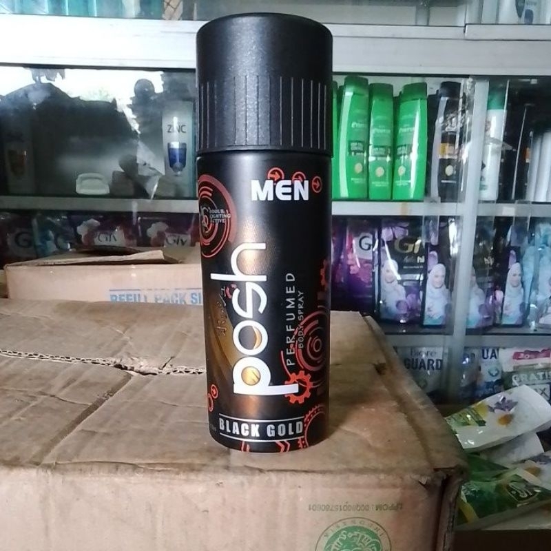 Jual Posh Men Body Spray Cologne Black Gold Ml Shopee Indonesia