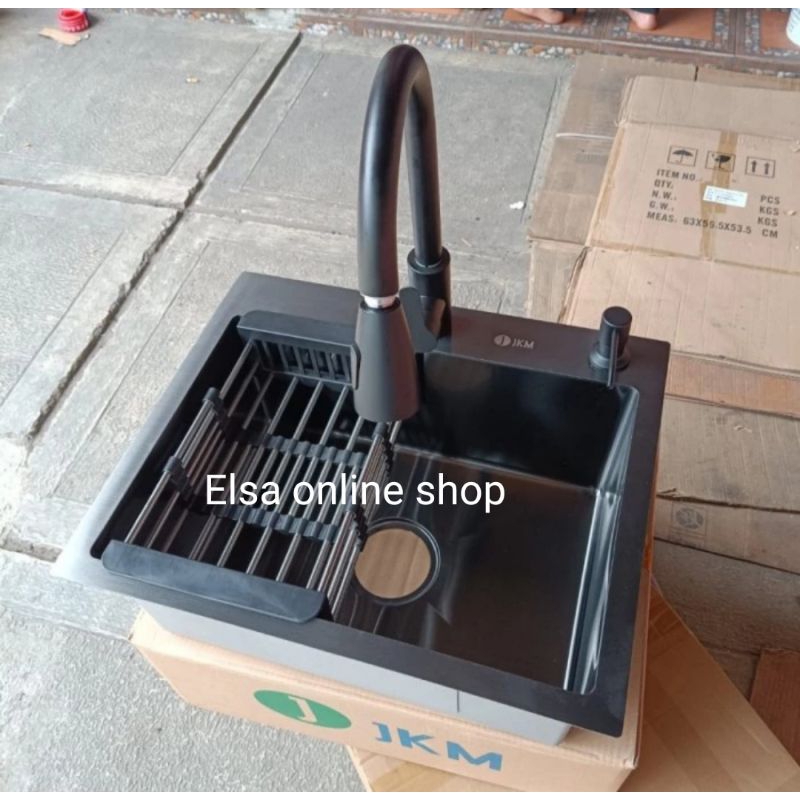 Jual Paket Lengkap Kitchen Sink Jkm Black Komplit Set Kran Tarik