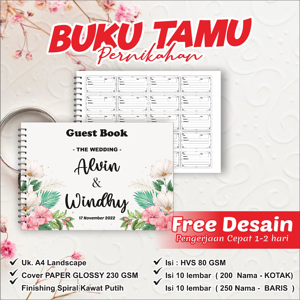 Jual Buku Tamu Undangan Nikahan Isi Baris Pakai Nama Customs Guest