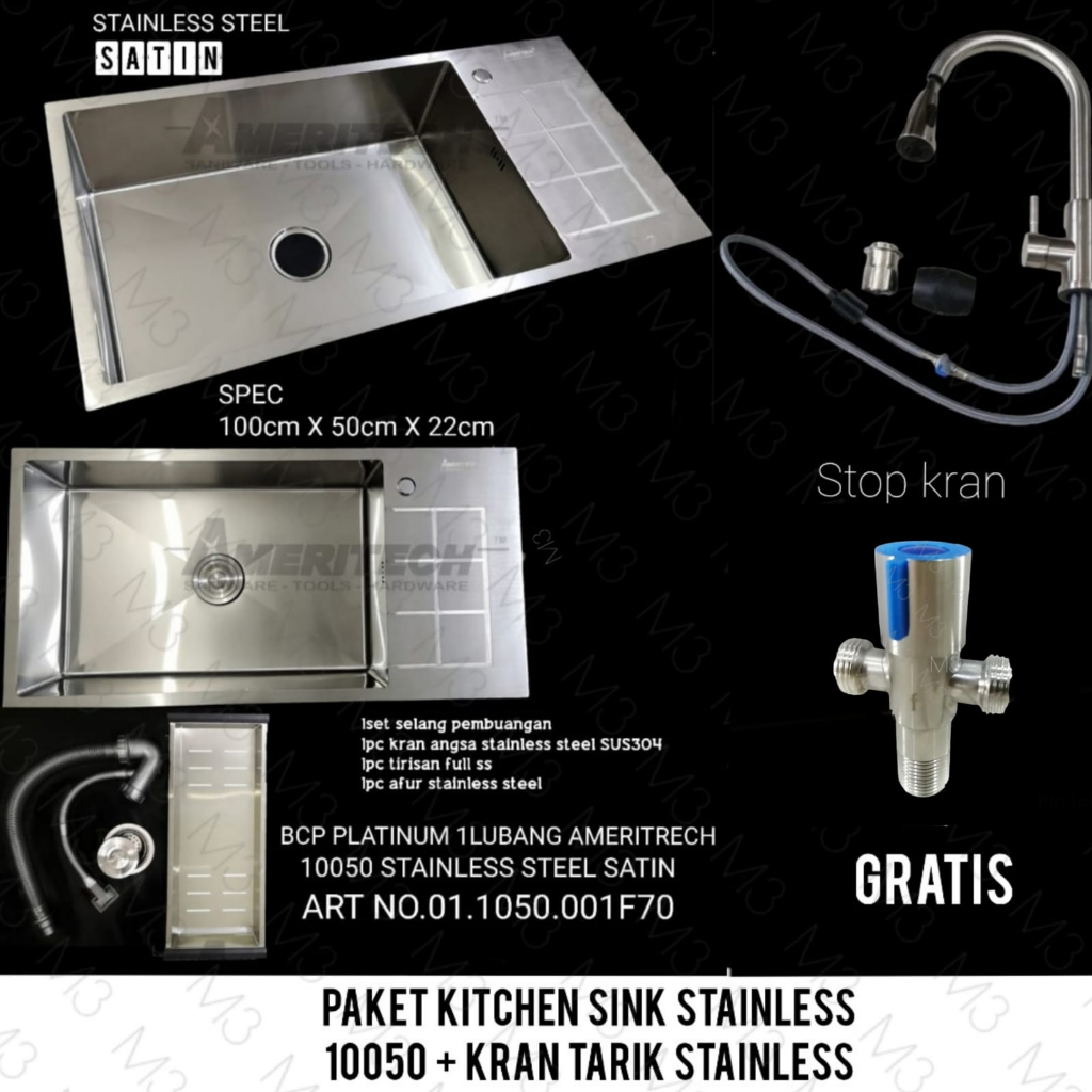 Jual Paket Kitchen Sink Stainless Kran Tarik Stainless Instant