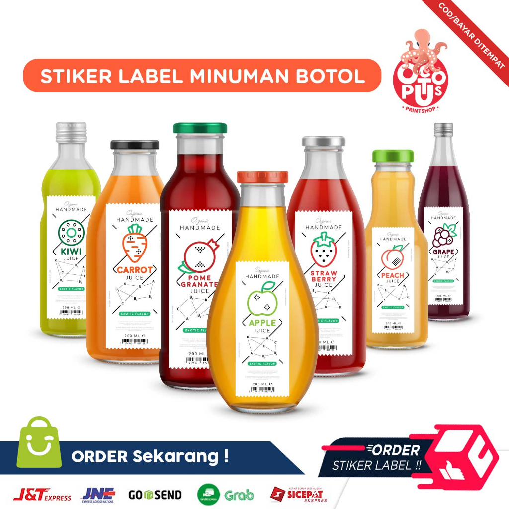 Jual Stiker Label Minuman Botol Liter Kale Almond Rounded Persegi