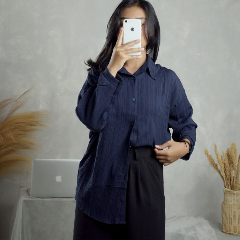 Jual Harri Shirt Basic Lady Crush Kemeja Wanita Oversize Shopee Indonesia