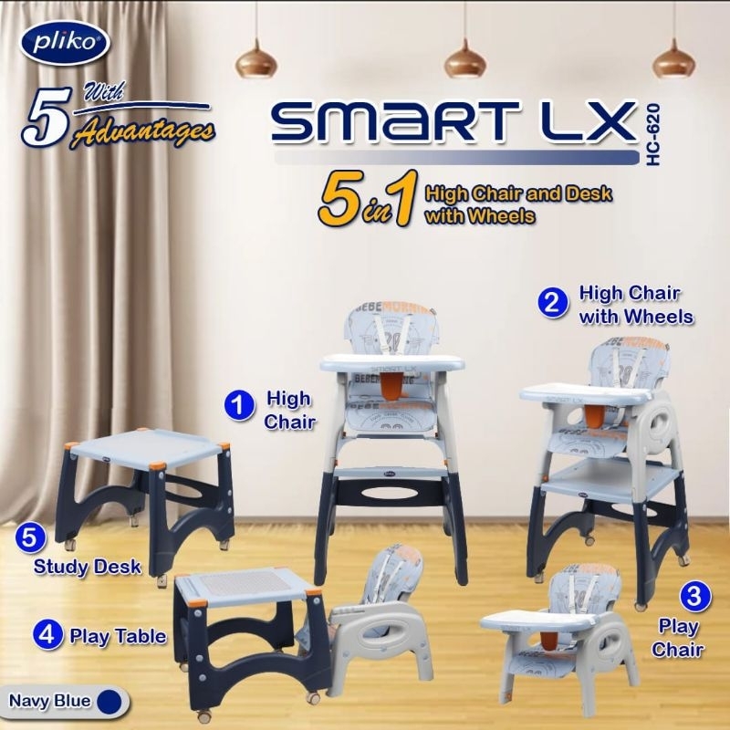 Jual Pliko High Chair And Desk 5in1 SMART LX HC620 Kursi Makan Bayi Dan