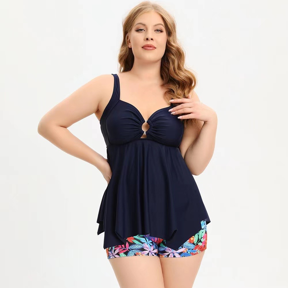 Jual Tankini Wanita Baju Renang Jumbo Big Size Biru Navy Blue Motif