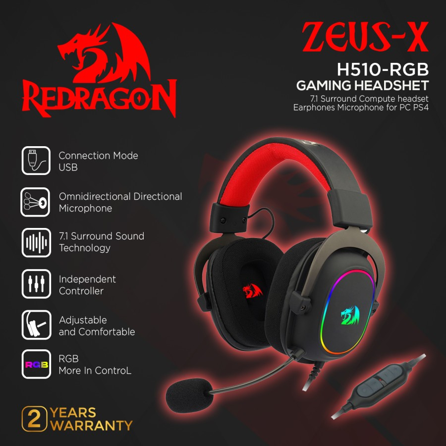 Jual Redragon Gaming Headset Rgb Usb Surround Sound Zeus X H