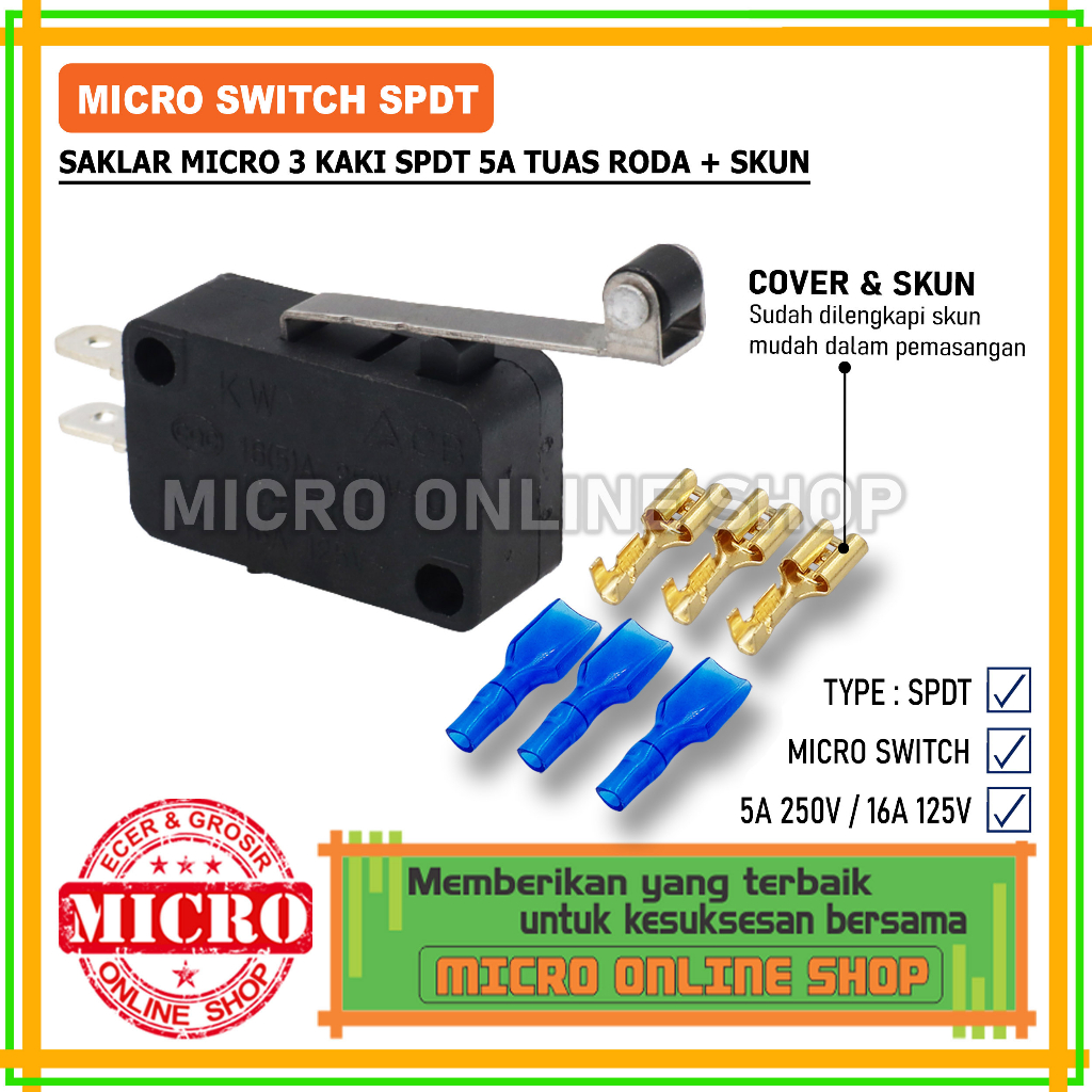 Jual Micro Switch Spdt Kaki Skun Saklar Mikro Pin Gagang Roda