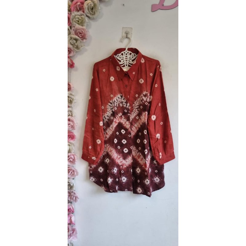 Jual Kemeja Jumputan Motif Tabur Lereng Abstrak Shopee Indonesia