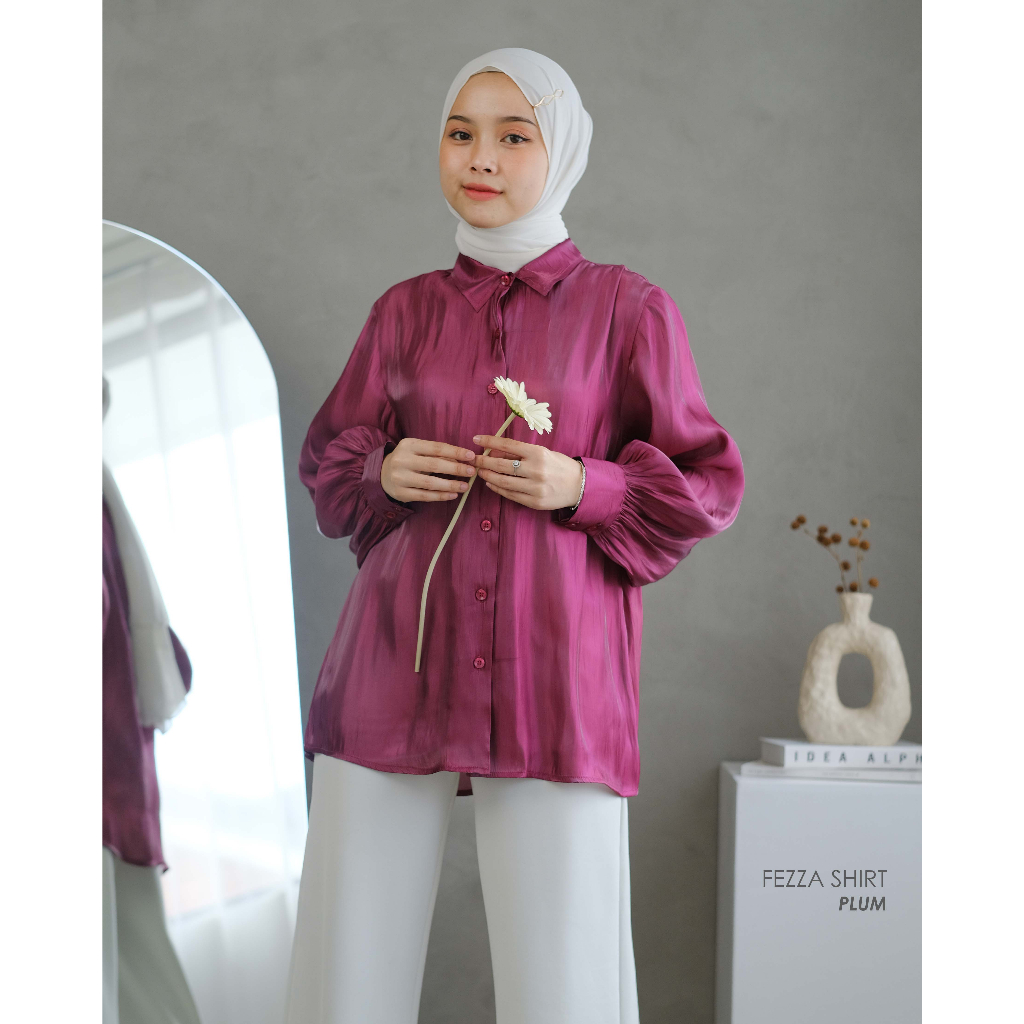 Jual Mayoutfit Feeza Shimmer Shirt Kemeja Basic Wanita Satin Shimmer