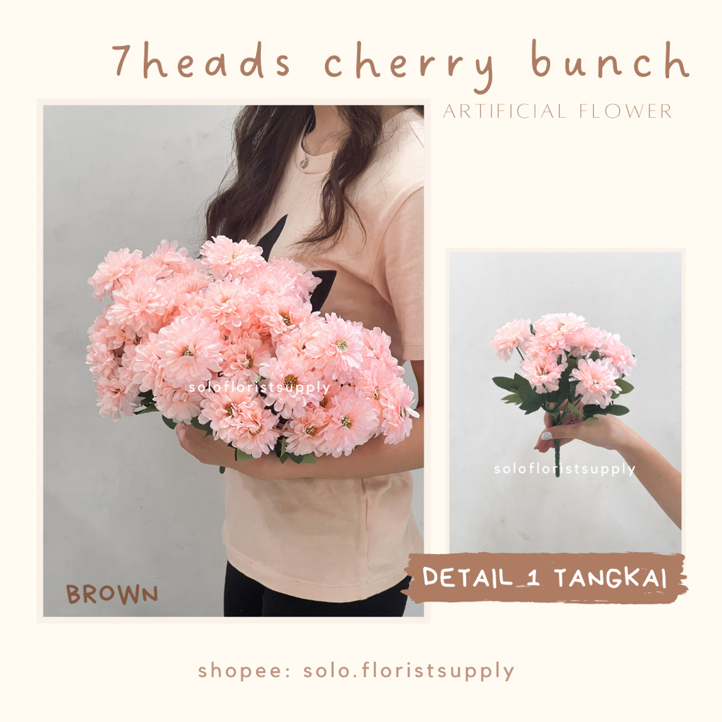 Jual 9HEADS CHERRY BUNCH DAISY KRISAN ARTIFICIAL 55CM ASTER DESI