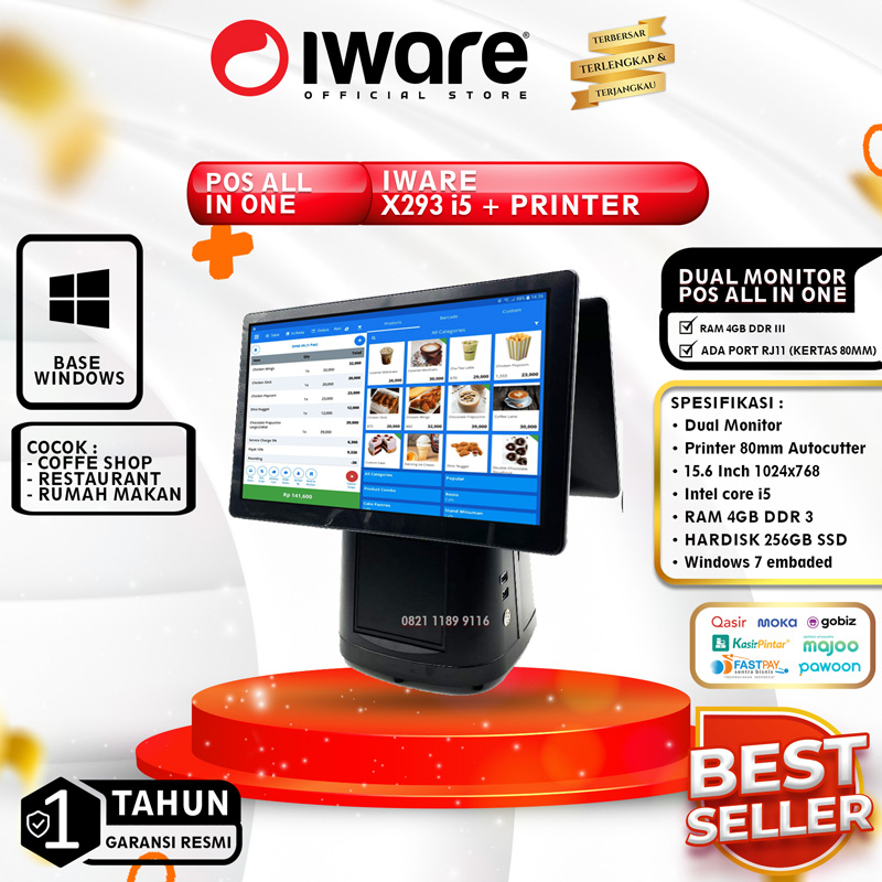 Jual Mesin Kasir PC Pos All In One Iware Dual Monitor Plus Printer