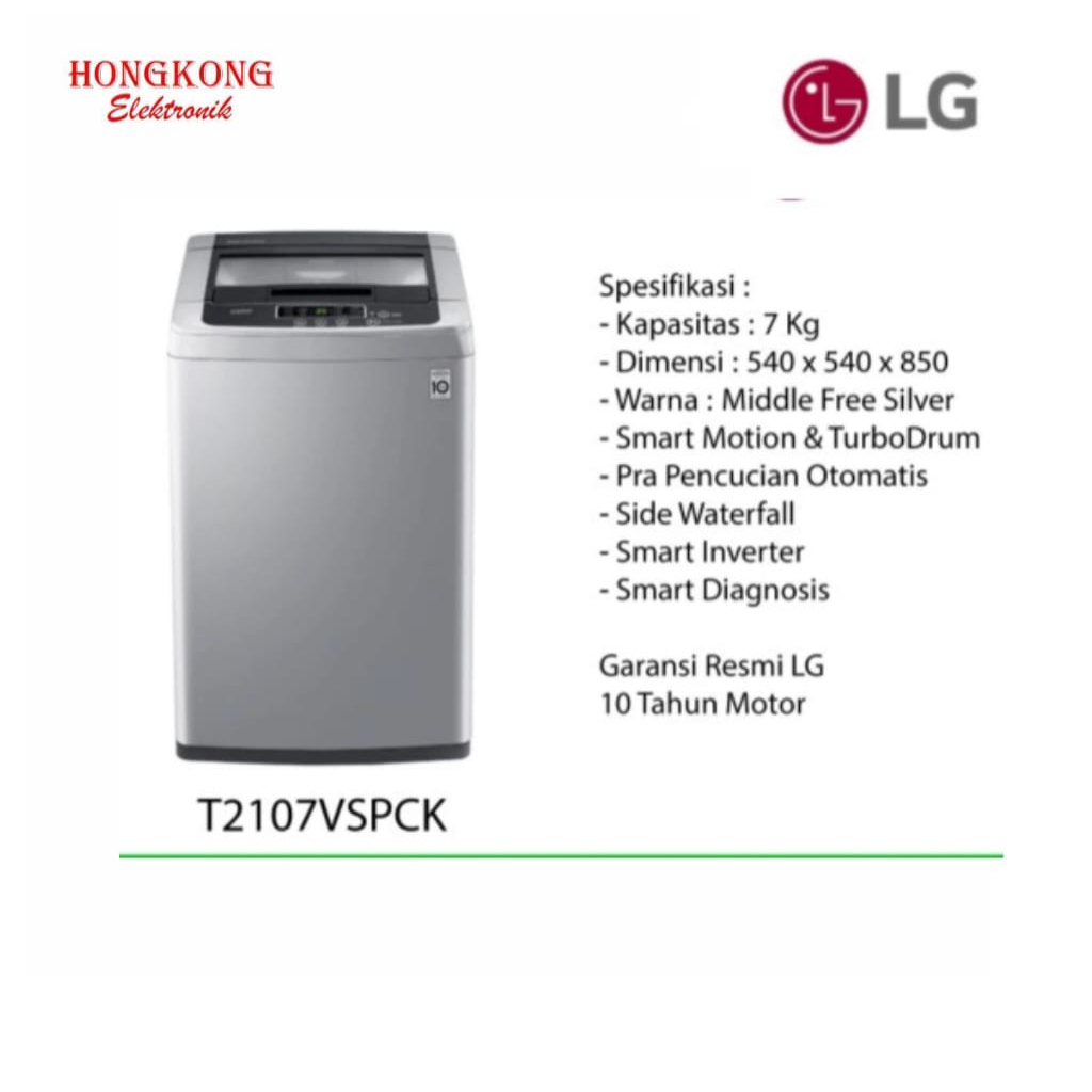 Jual MESIN CUCI 1 TABUNG LG T 2107 VSPCK 2107VSPCK TOP LOADING 7 KG