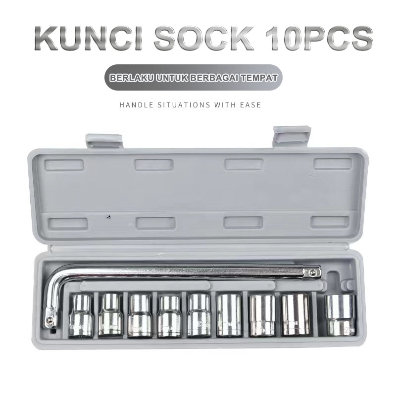 Jual Tool Kit 10 In 1 Kunci Sock Pas SHOCK Sok Obeng Alat Bengkel