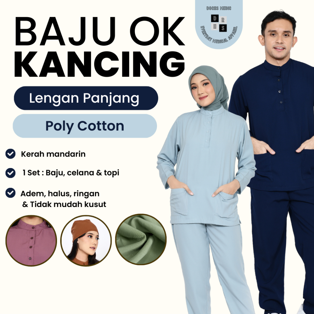 Jual Baju OK KANCING Baju Jaga Scrub Medis Lengan Panjang DOCHS