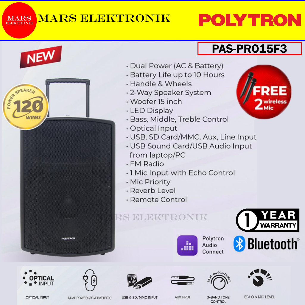 Jual SPEAKER POLYTRON PASPRO15F3 FREE 2 MIC SPEAKER PORTABLE