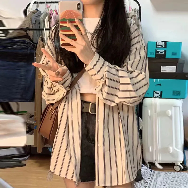 Jual S Y Korean Style Atasan Wanita Kemeja Wanita Putih Stripe Blouse