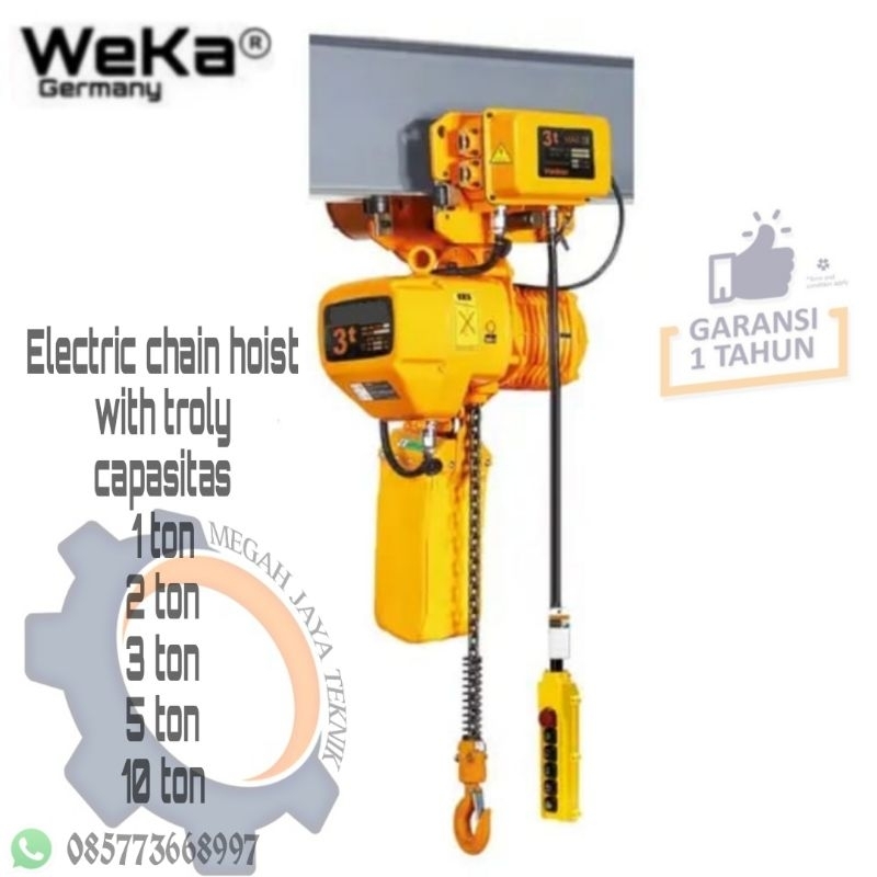 Jual Electric Chain Hoist Ples Trolly Ton Meter Phase Weka