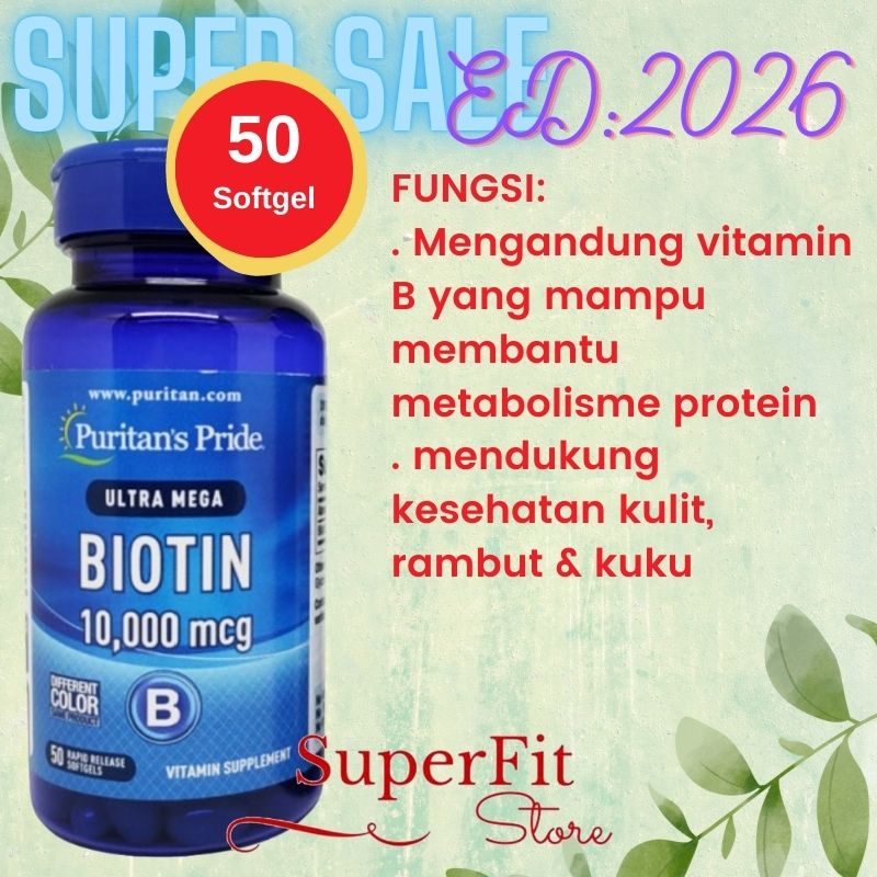 Jual Puritan S Pride Biotin 10000 Mcg Kesehatan Rambut Kuku 50