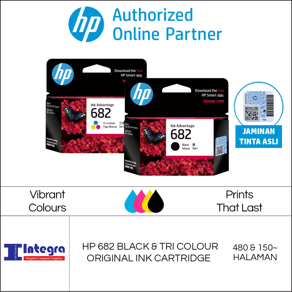 Jual Tinta HP 682 Black Tri Colour Original Cartridge 1 Set Tinta