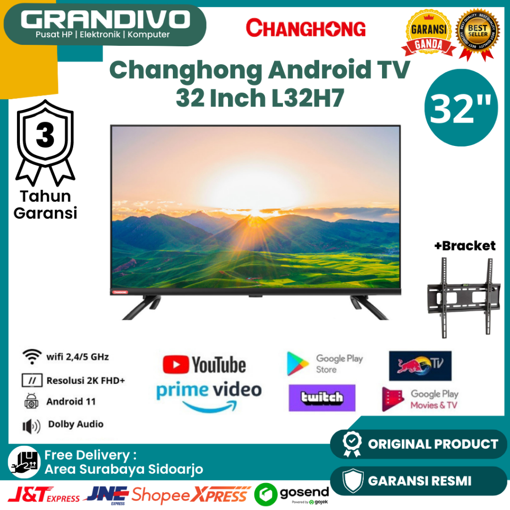 Jual TV Android Changhong 32 Inch L32H7 Android 11 HDR10 Garansi Resmi