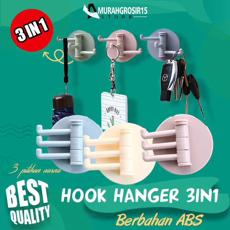 Jual Gantungan 3 Hook Hanger Tempel Dinding Kaca Keramik Hook Baju 3in1