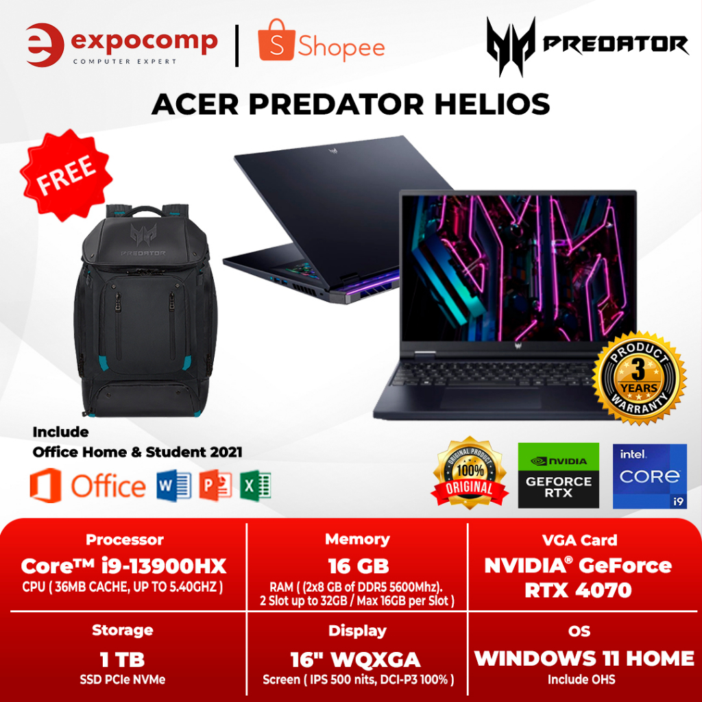 Jual ACER PREDATOR HELIOS PH16 71 99ZW BLACK CORE I9 13900HX RTX4070