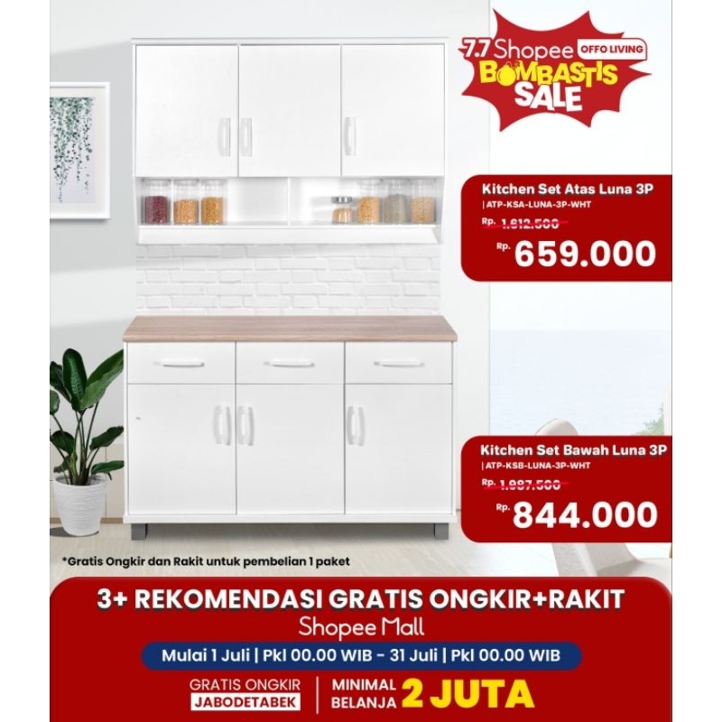 Jual Offo Signature Kitchen Set Lemari Dapur 3 Pintu Luna Putih