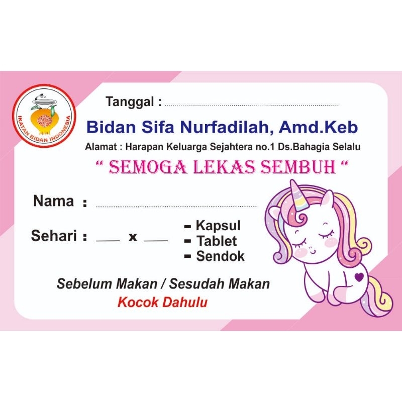 Jual STICKER OBAT KARAKTER Custom Nama Logo Alamat Isi 50 Pcs