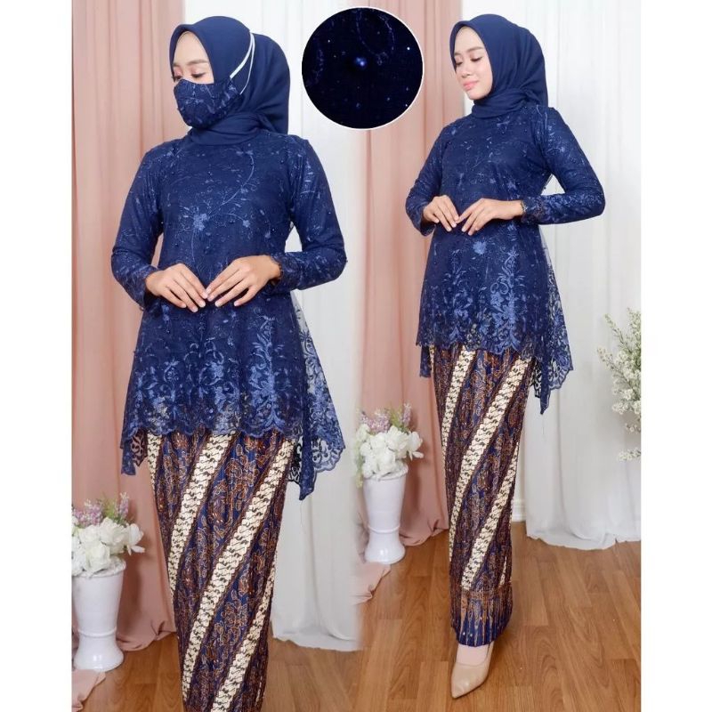 Jual SETELAN KEBAYA MODERN BROKAT BRUKAT TILLE RINJANI BAJU KONDANGAN