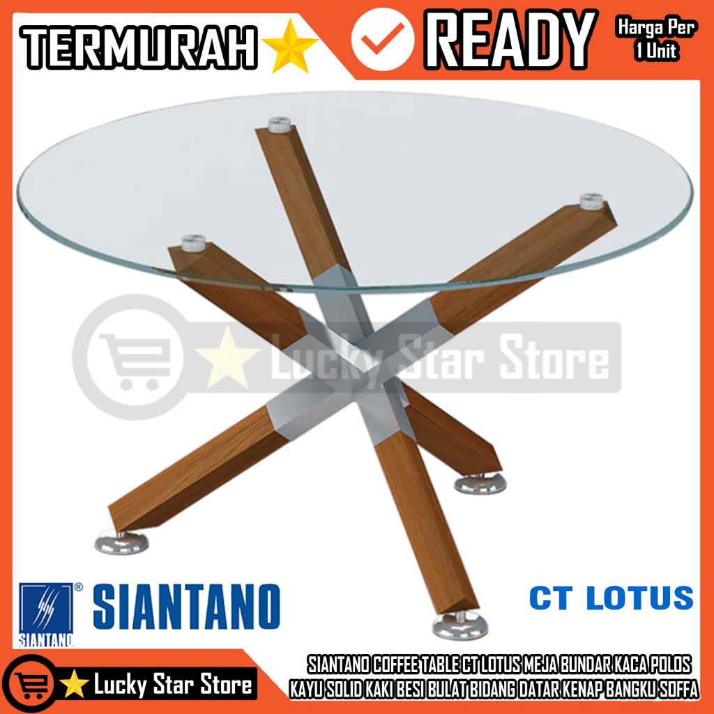 Jual Instant Siantano Ct Lotus Meja Bundar Kaca Polos Kayu Solid Kaki