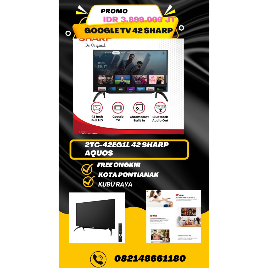 Jual LED TV 42 Inch SHARP GOOGLE Android 2T C42EG1i 2T C 42 EG 1i