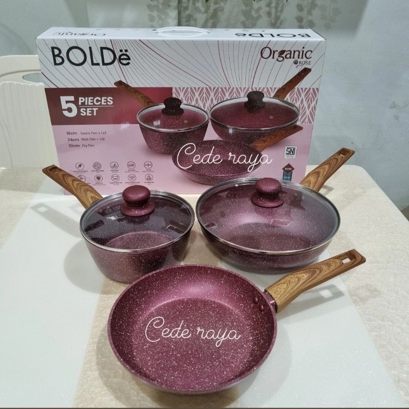 Jual Panci Set Bolde 3 In 1 Organic Rose Red 5 Pcs Set Cookware