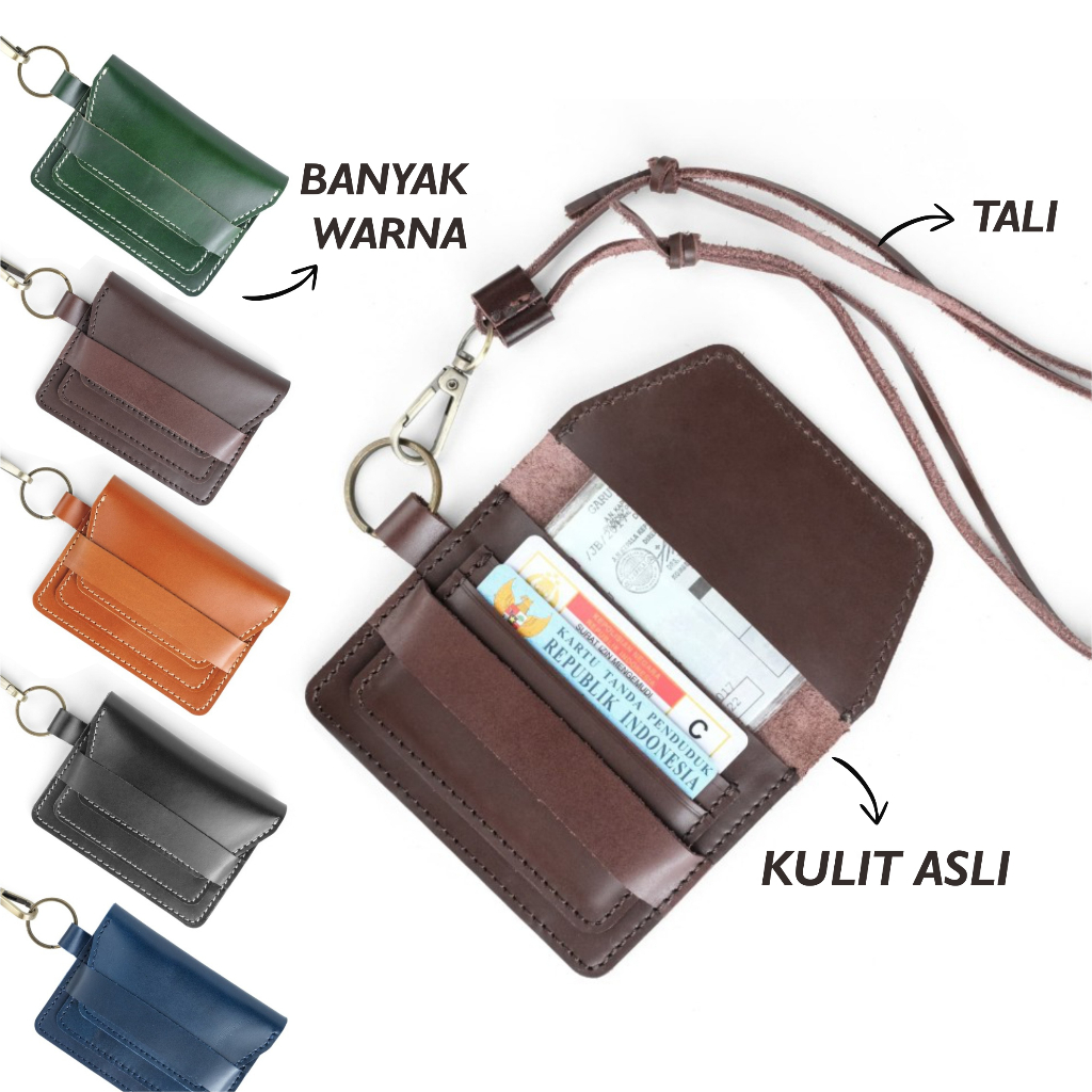 Jual Dompet Kartu Uang Simpel Kulit Asli Dengan Tali Leher Hanging