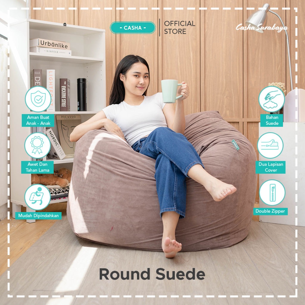 Jual Casha Round Bean Bag Large Bahan Suede Plus Isi Bean Bag Murah