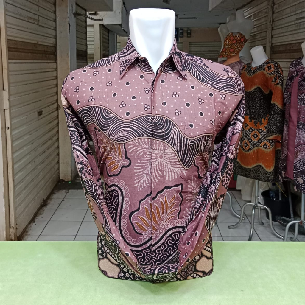 Jual Batik Pria Lengan Panjang Reguler Pink Salem HM7319 Baju Seragam