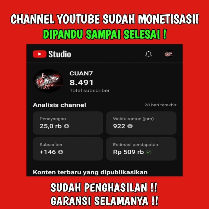 Jual Channel YouTube Sudah Monet Sepaket Adsense Shopee Indonesia