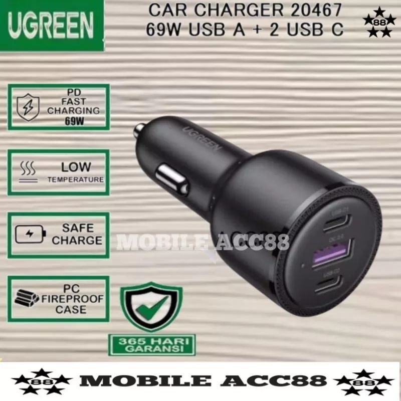 Jual Ugreen Car Charger Mobil 130W Port USB Type C PD QC 4 0 Super Fast