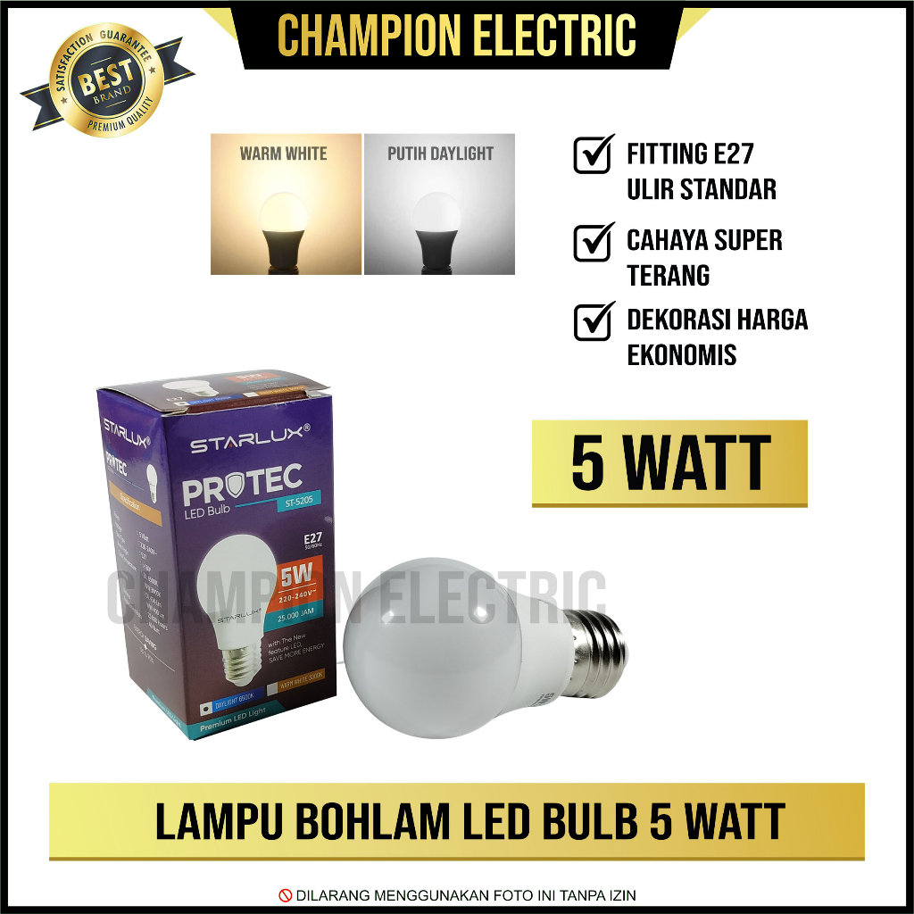 Jual Lampu Bohlam Led Watt Putih Daylight W Shopee Indonesia