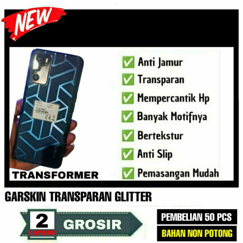 Jual Bahan Garskin Skin Back Protector Transparan Glitter Grosir