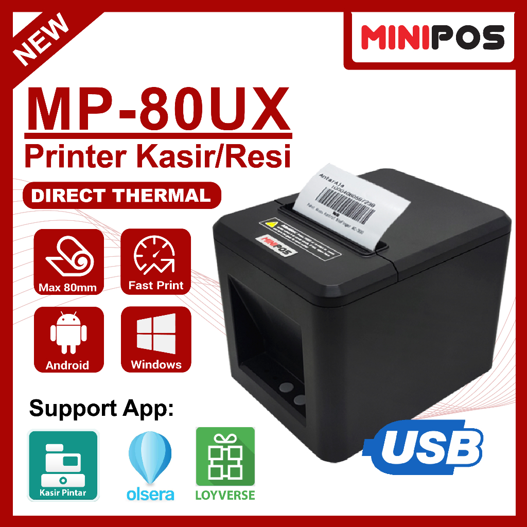 Jual Printer Thermal 80mm MINIPOS MP 80UX USB Murah Head Awet Auto