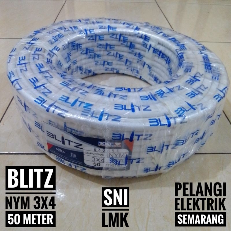 Jual BLITZ Kabel Listrik NYM 3x4 Kawat Tembaga SNI LMK 50 Meter