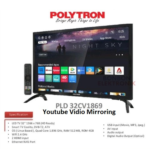 Jual Polytron LED Smart TV 32 Youtube Mirroring Vidio PLD 32CV1869