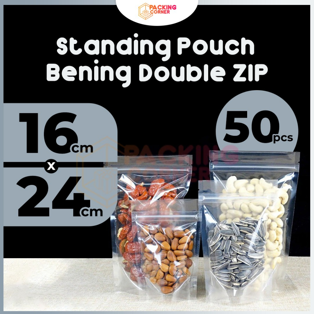 Jual Plastik Standing Pouch Bening Transparan Double Seal Lebar X