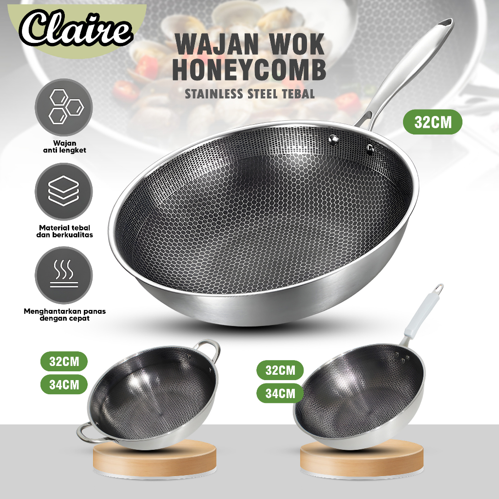 Jual Wajan Wok Penggorengan Honeycomb Stainless Steel Tebal Anti