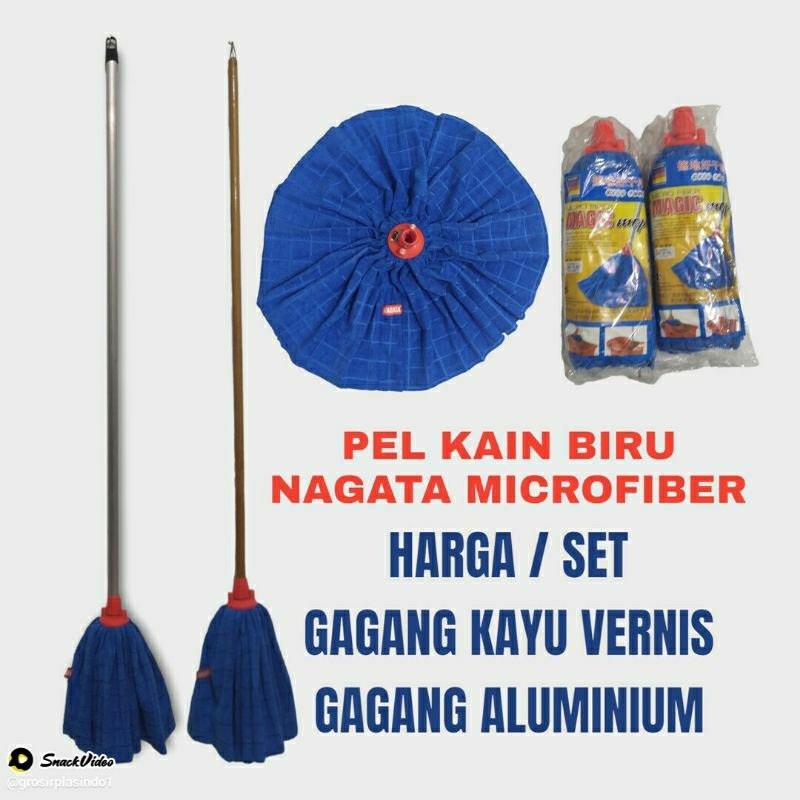 Jual ALAT PEL MICROFIBER BIRU NAGATA GAGANG KAYU VERNIS 1 SET Shopee