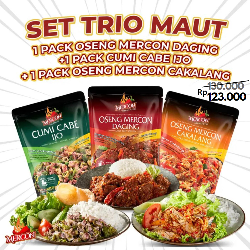 Jual Trio Maut Oseng Mercon Daging Cumi Cakalang Mercon Merah Putih