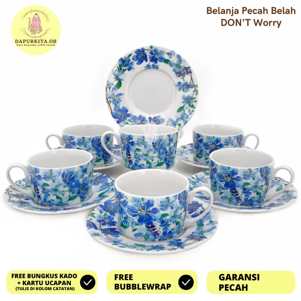 Jual Cangkir Set Motif Blue Geranium 6 Pasang Tea Cup Saucer Shopee