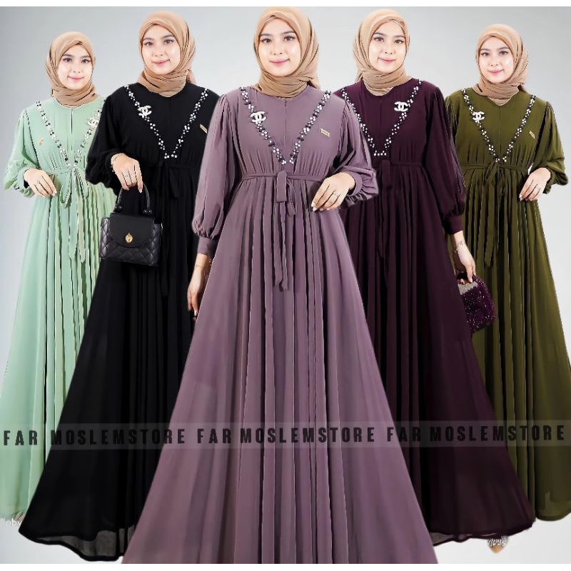 Jual Ansori Dress Mutiara Ceruty Babydoll Gamis Kondangan Full Furring